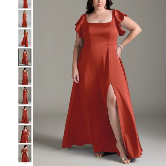 Azazie Dresses & Skirts - NWT Azazie Bondi Stretch Rust A-Line Bow Stretch Satin Dress